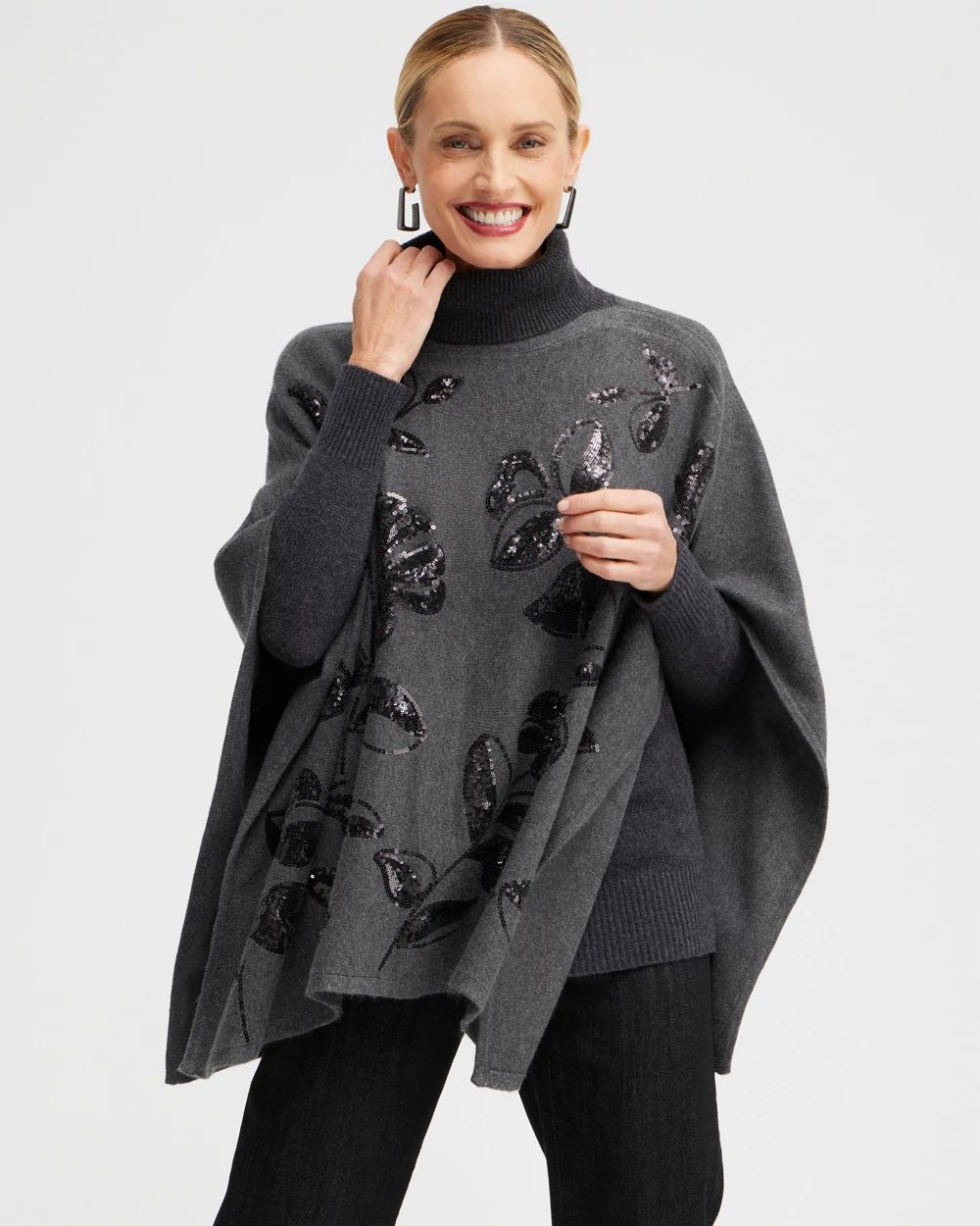 Floral Sequin Sweater Poncho