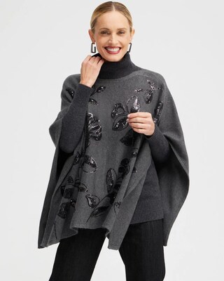 Floral Sequin Sweater Poncho