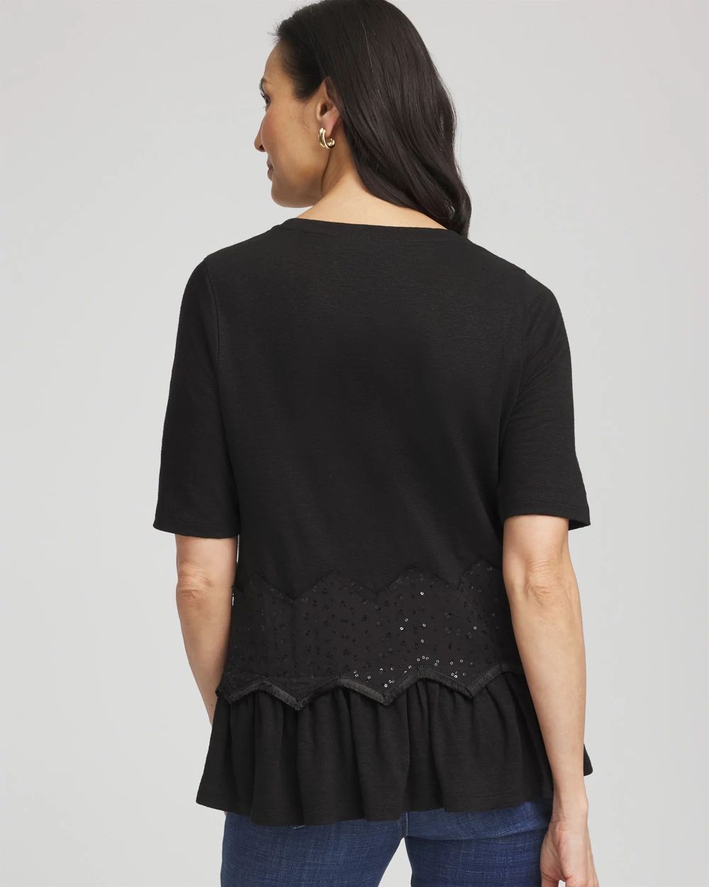 Chevron Sequin Peplum Linen Tee click to view larger image.