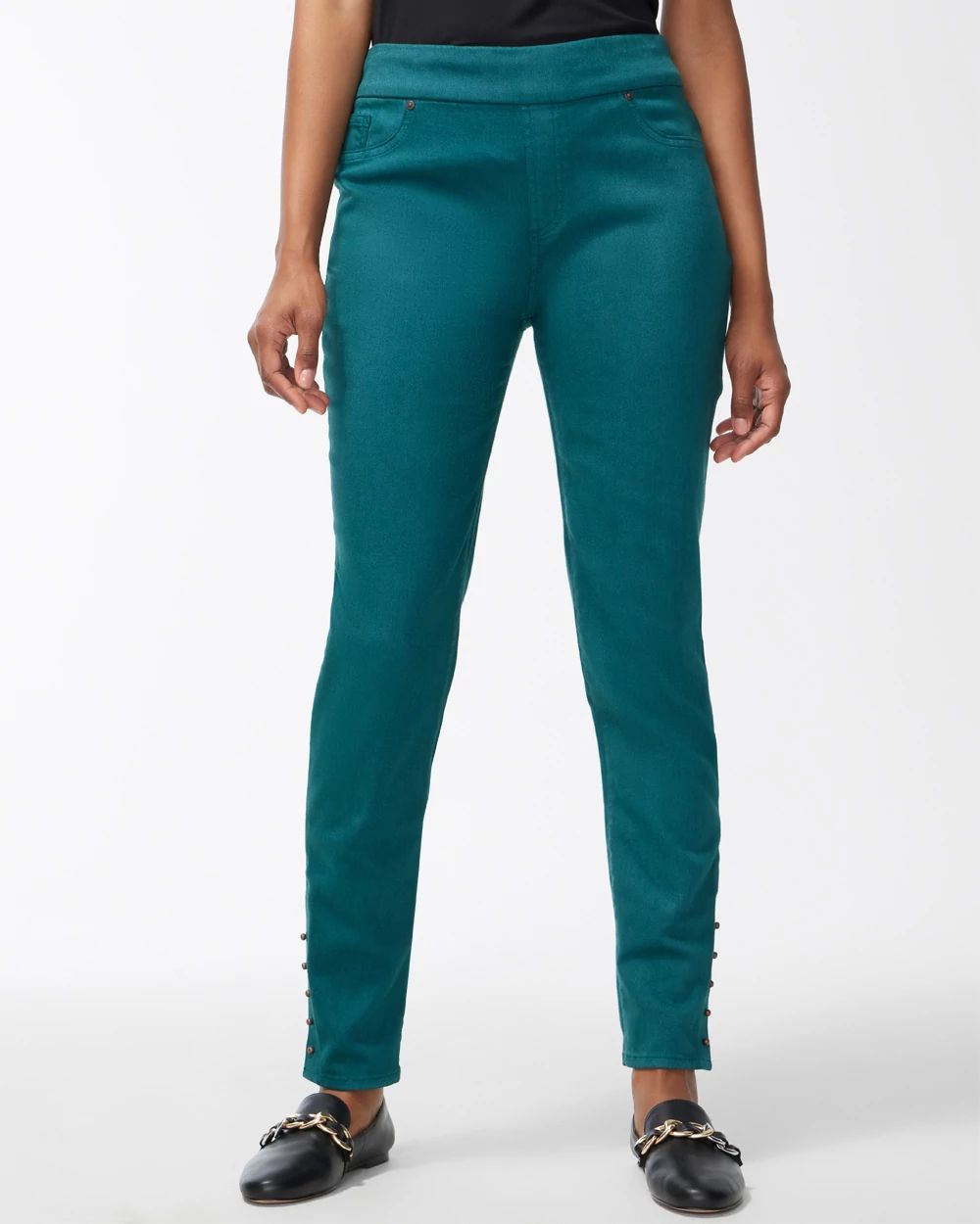 Studded Hem Pull-On Ankle Jeggings