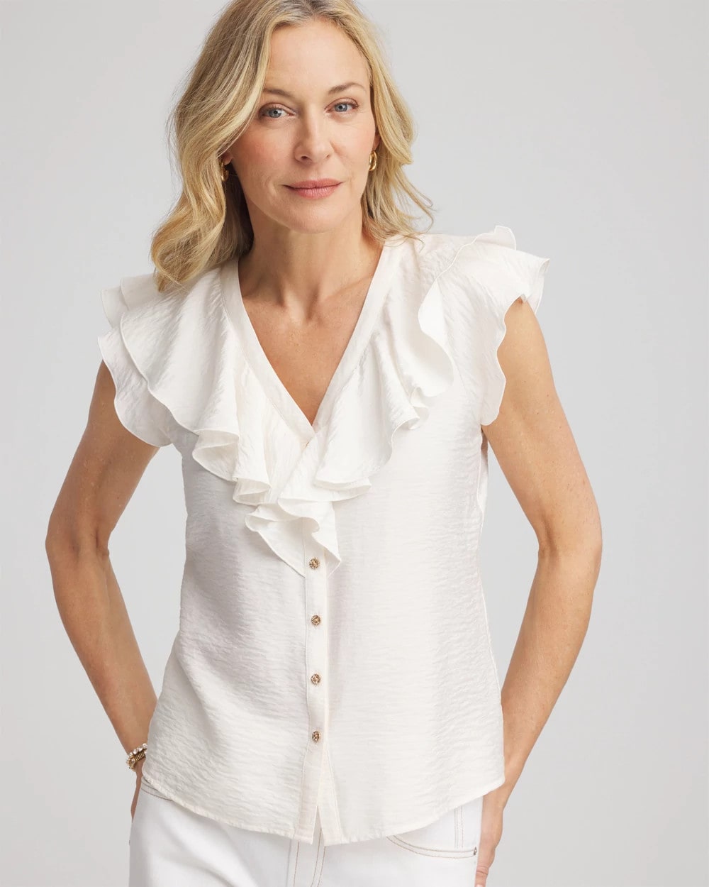 Crepe Ruffle-Trim Blouse | Chico's
