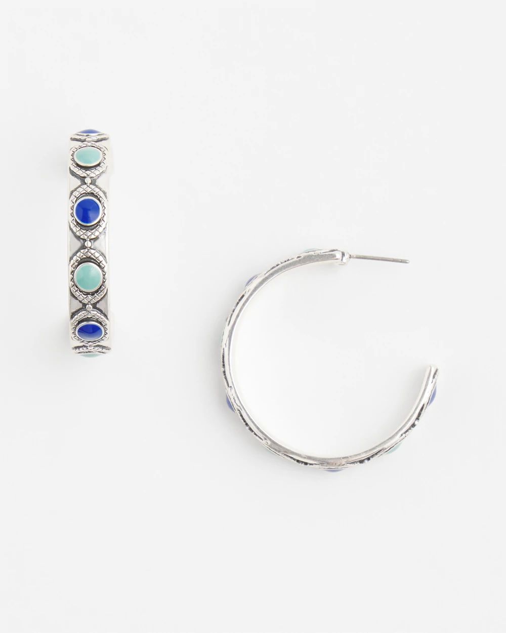 No Droop™ Blue Stone Hoop Earrings