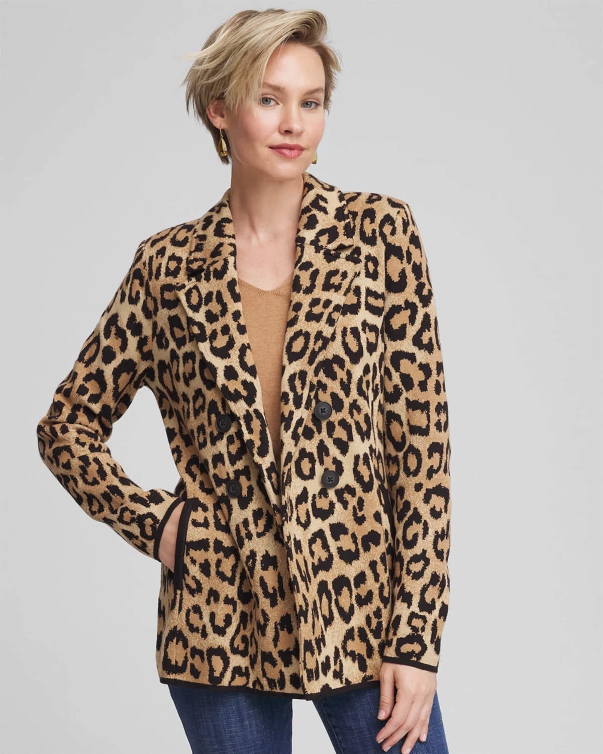 Chico's Cheetah Jacquard Blazer In Tan In Neutral