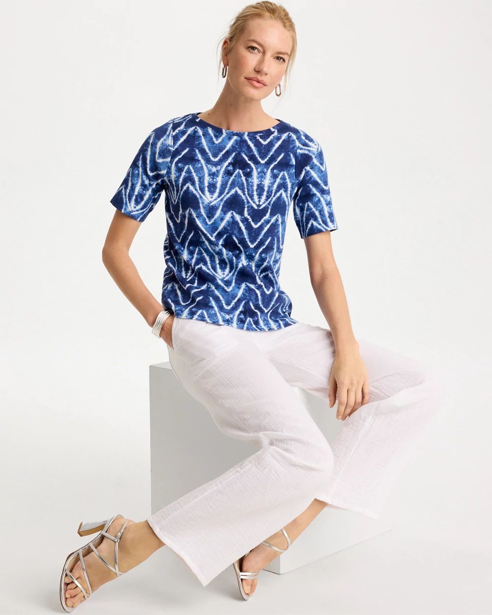 Tie Dye Chevron Pima Elbow Sleeve Tee