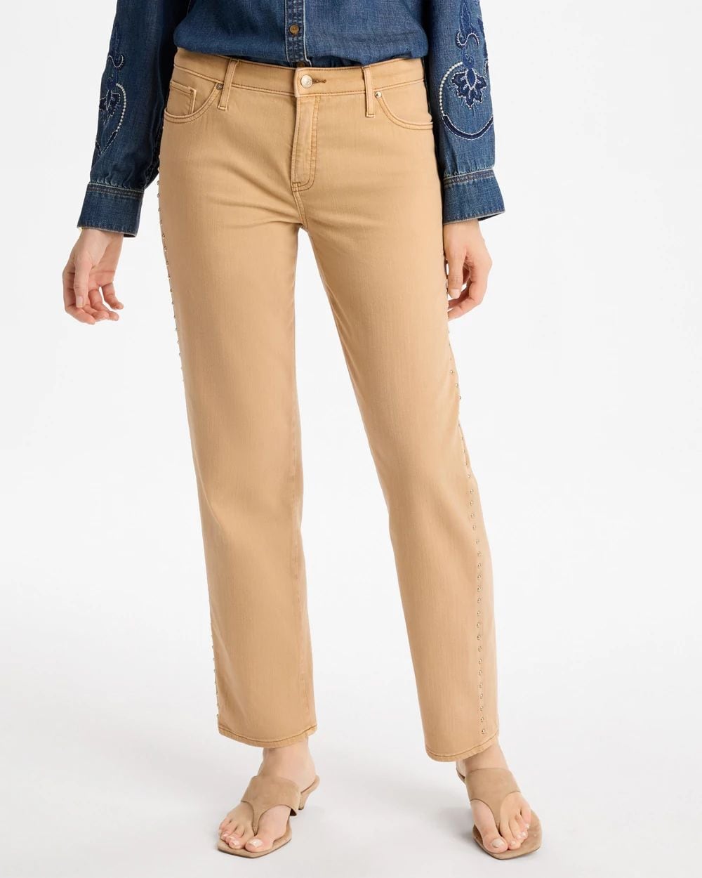 Studded Girlfriend Straight Ankle Jeans