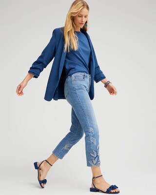 Girlfriend Tonal Applique Cropped Jeans