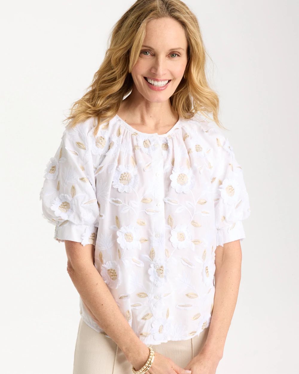 Cotton Metallic Applique Embroidered Top