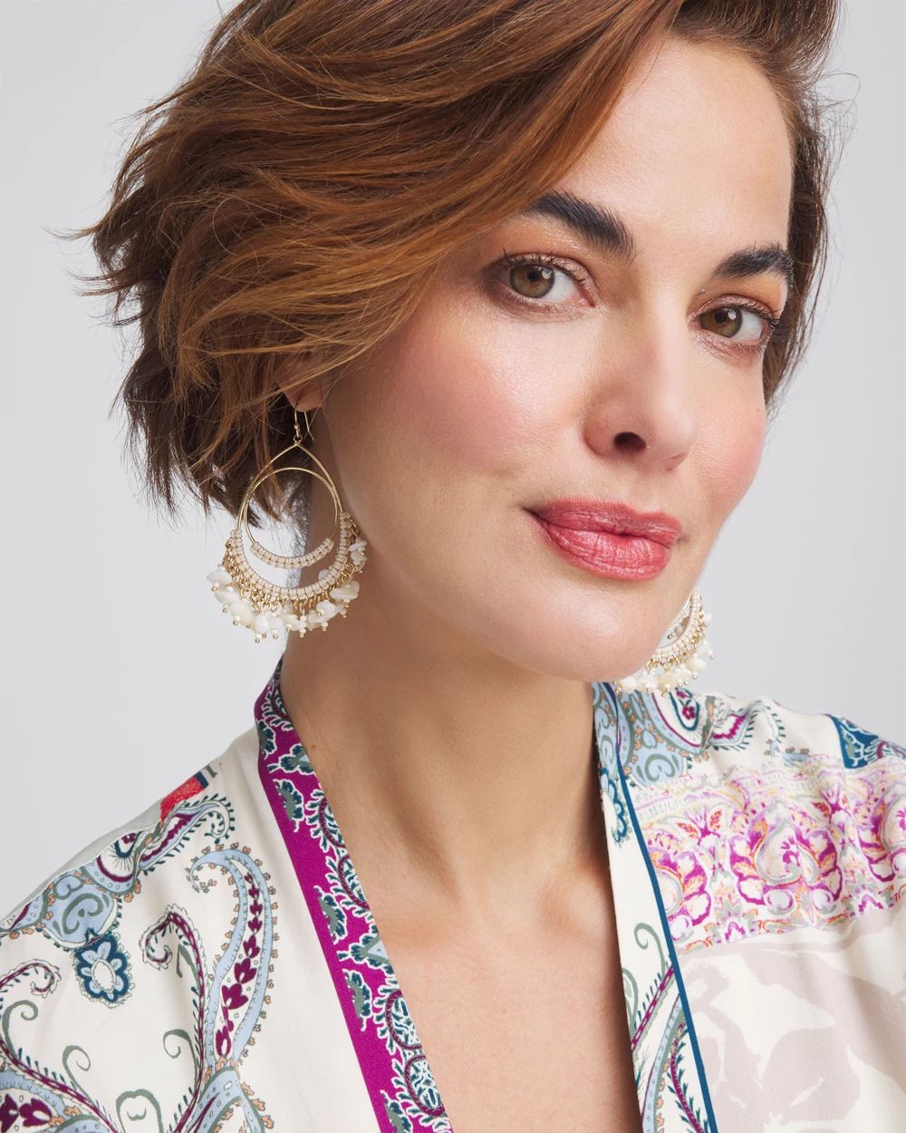 No Droop® White Fringe Hoop Earrings