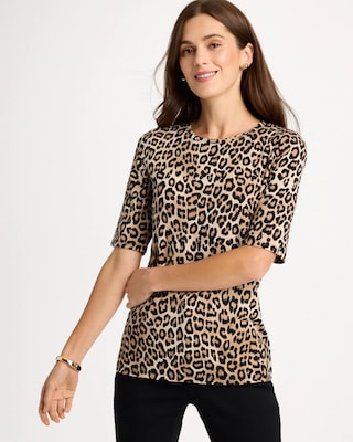 The Touch of Cool™ Leopard Elbow Sleeve Layering Tee