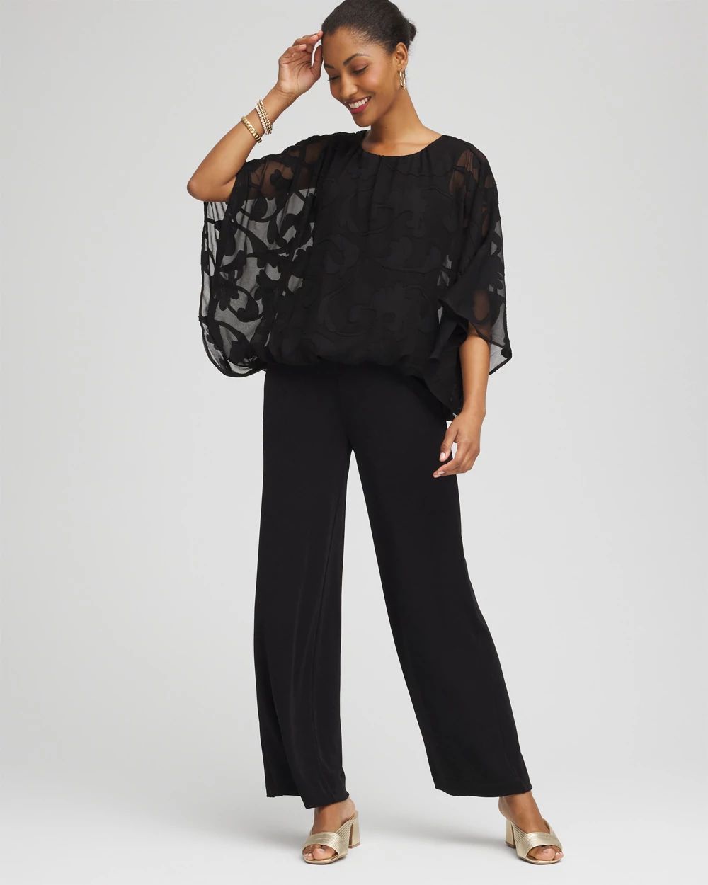 Travelers™ Chiffon Burnout Bubble-Hem Top