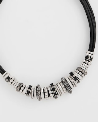 Black & Silvertone Charm Bib Necklace click to view larger image.