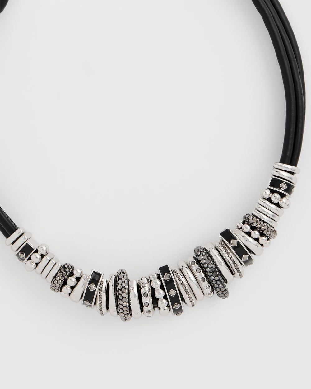 Black & Silvertone Charm Bib Necklace click to view larger image.