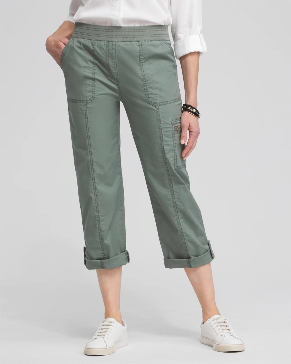 Poplin Cropped Roll Tab Pants, photo 1 of 5