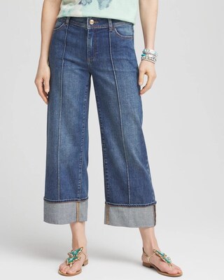 Pintuck High-Cuff Cropped Jeans