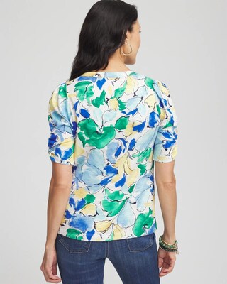 Slub Shirred Sleeve Henley Tee click to view larger image.