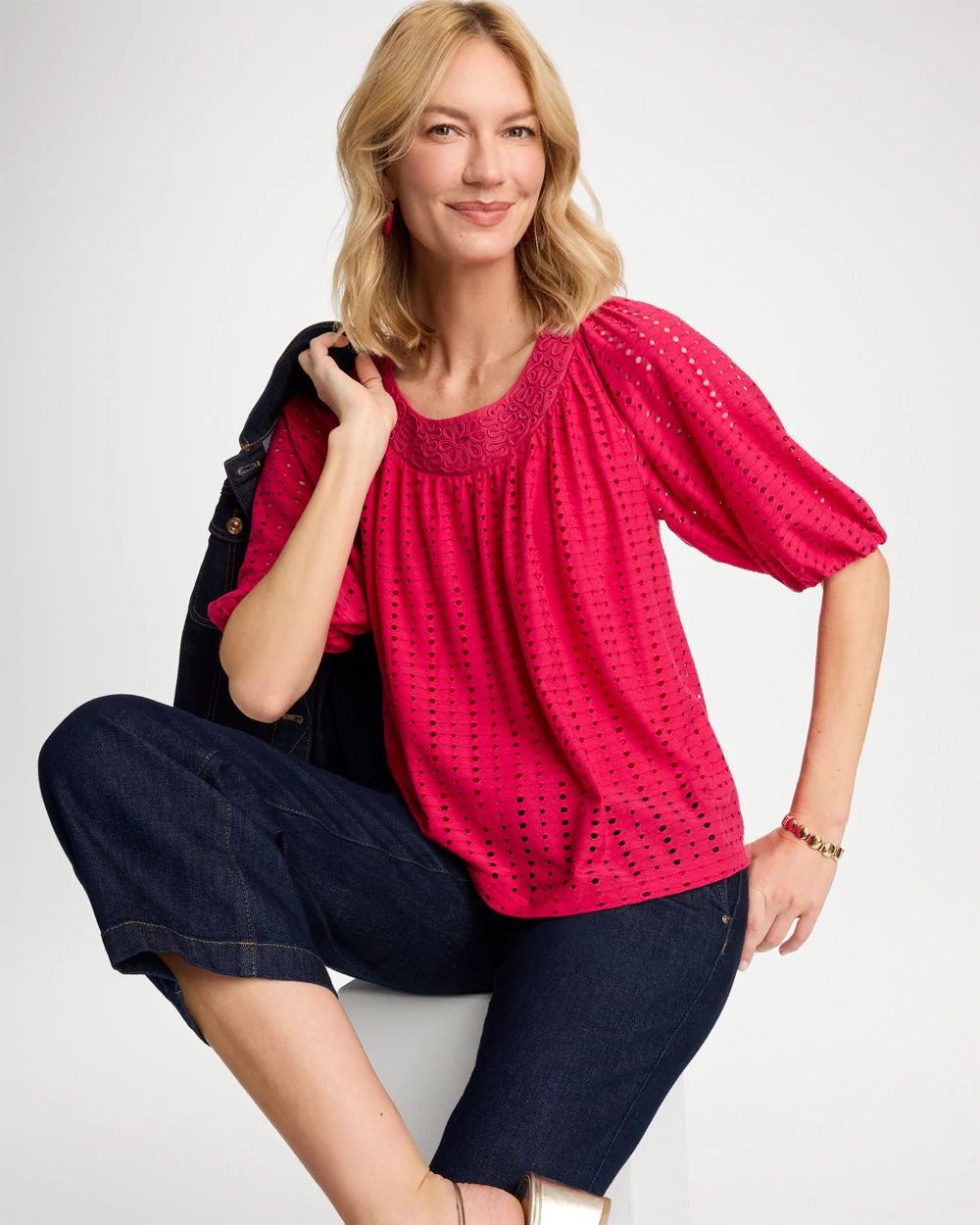 Textured Jacquard Peasant Tee click to view larger image.