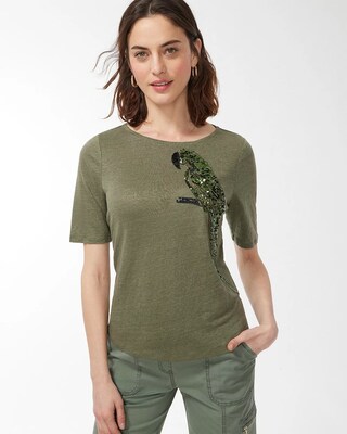 Linen Sequin Parrot Tee