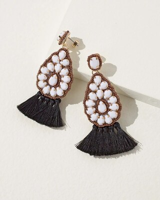 40th Anniversary White Beaded Fringe Drop Earrings