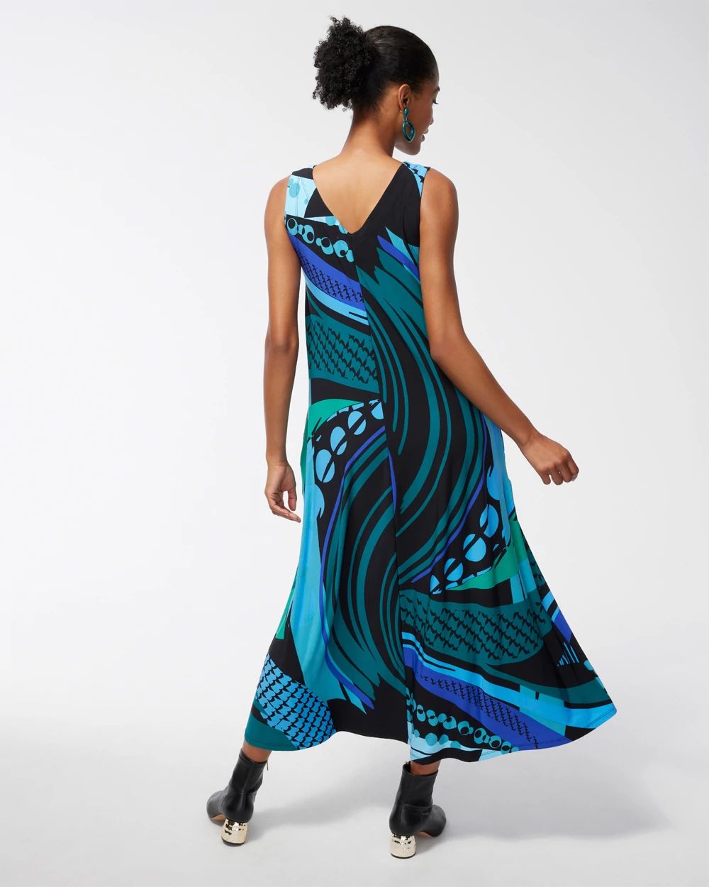 Abstract Print V-Neck Maxi Dress