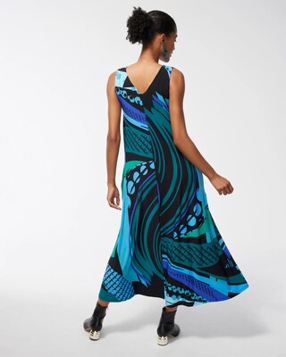 Abstract Print V-Neck Maxi Dress