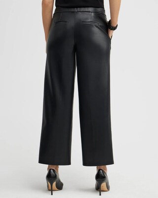 Faux Leather Embroidered Wide Leg Pants