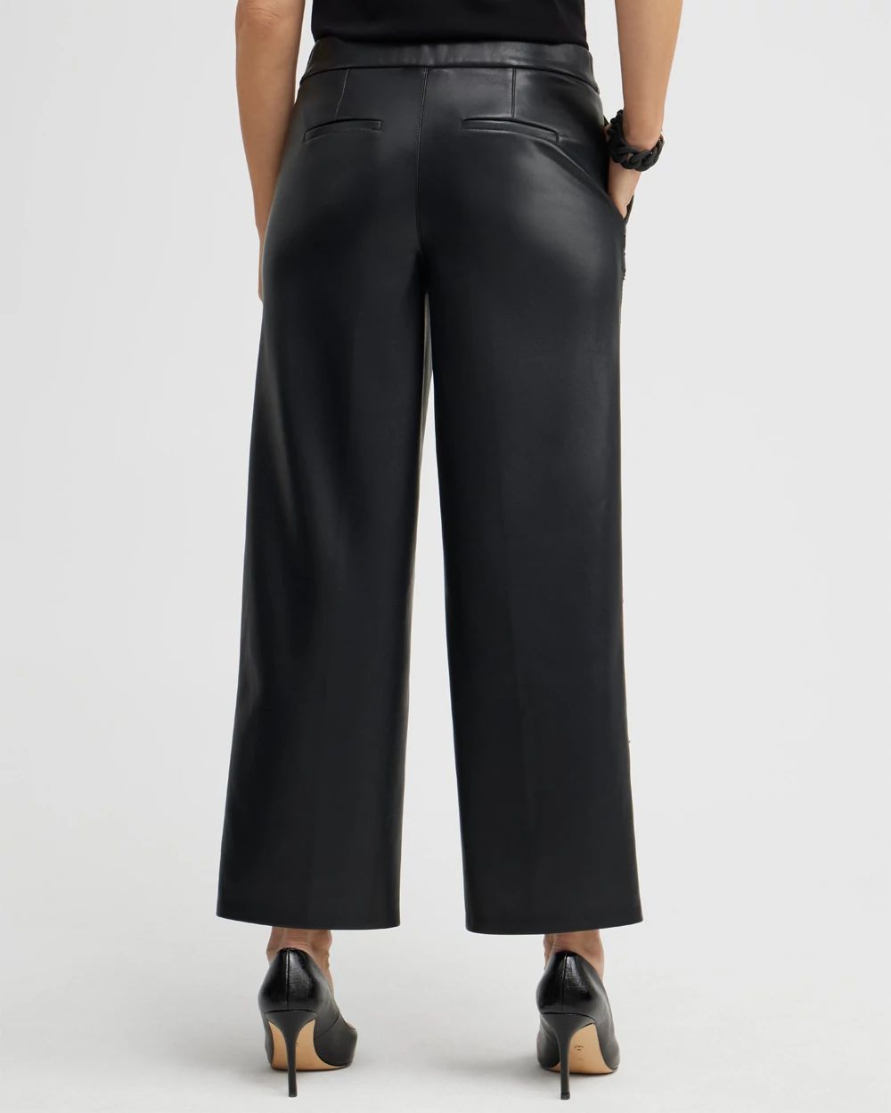 Faux Leather Embroidered Wide Leg Pants