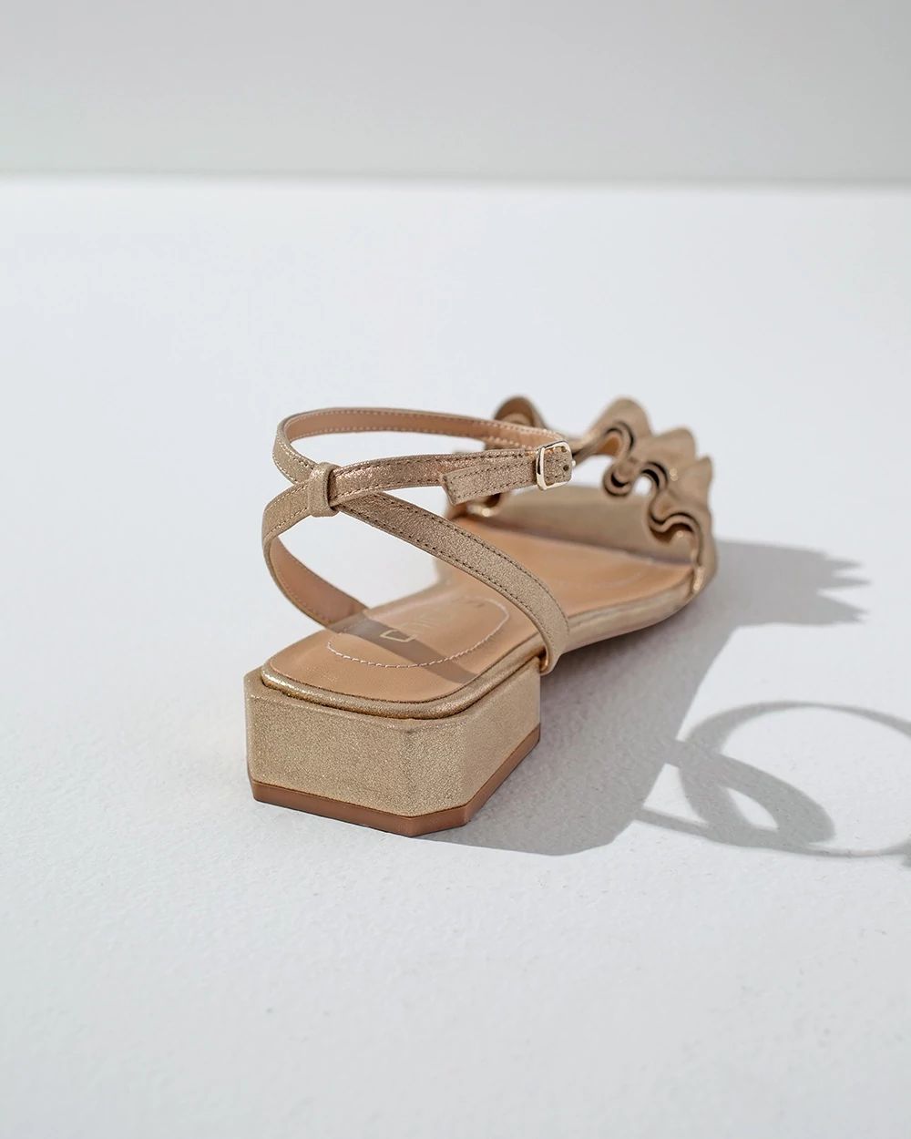 Gold Ruffle Suede Sandals