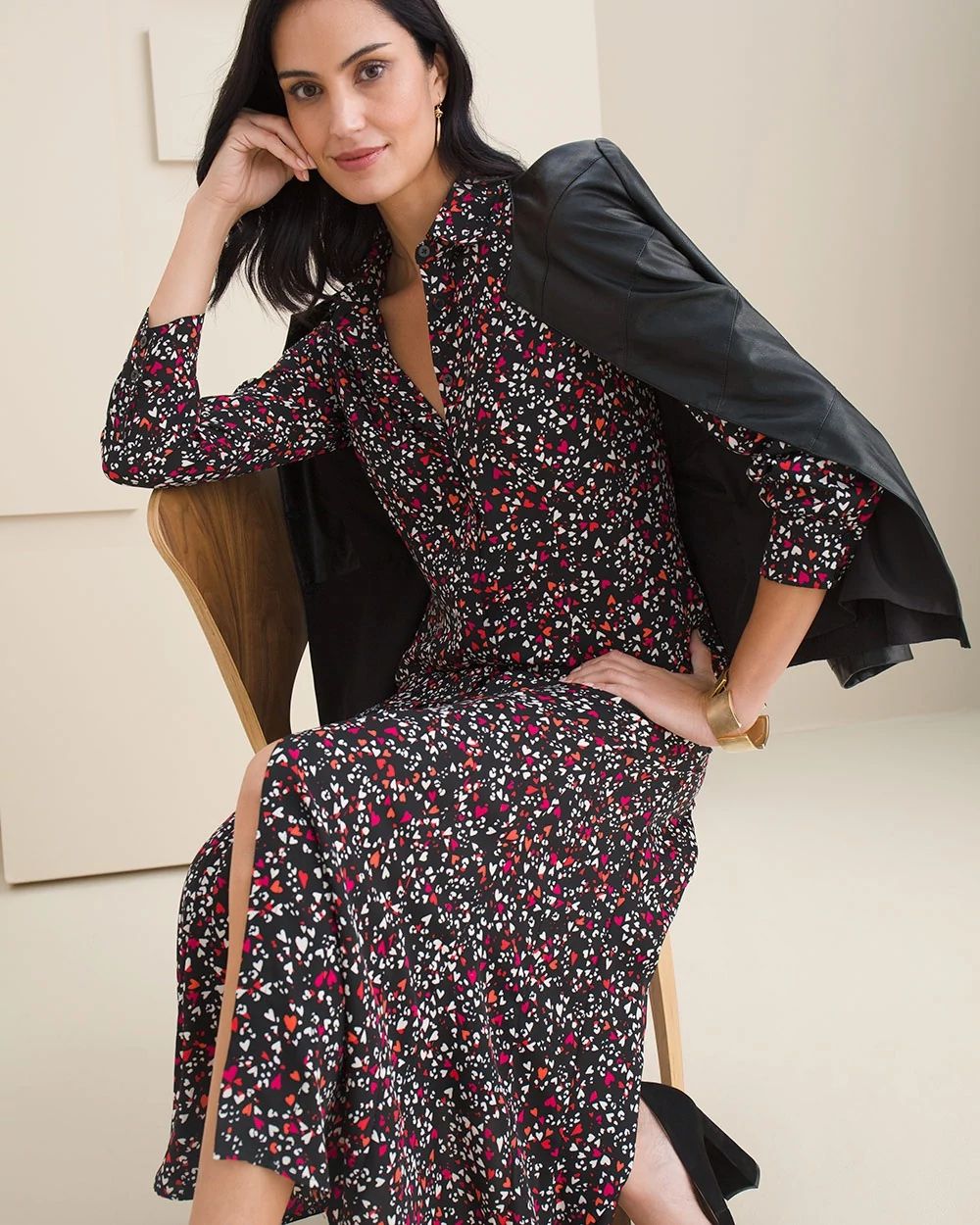 Heart Print Maxi Shirt Dress