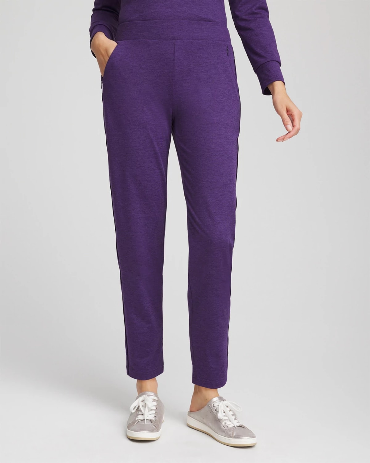 Chico's Cloud Satin Trim Pants In Purple Elixir In Purple