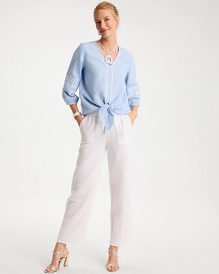 Cotton Gauze Tie-Front Blouse click to view larger image.