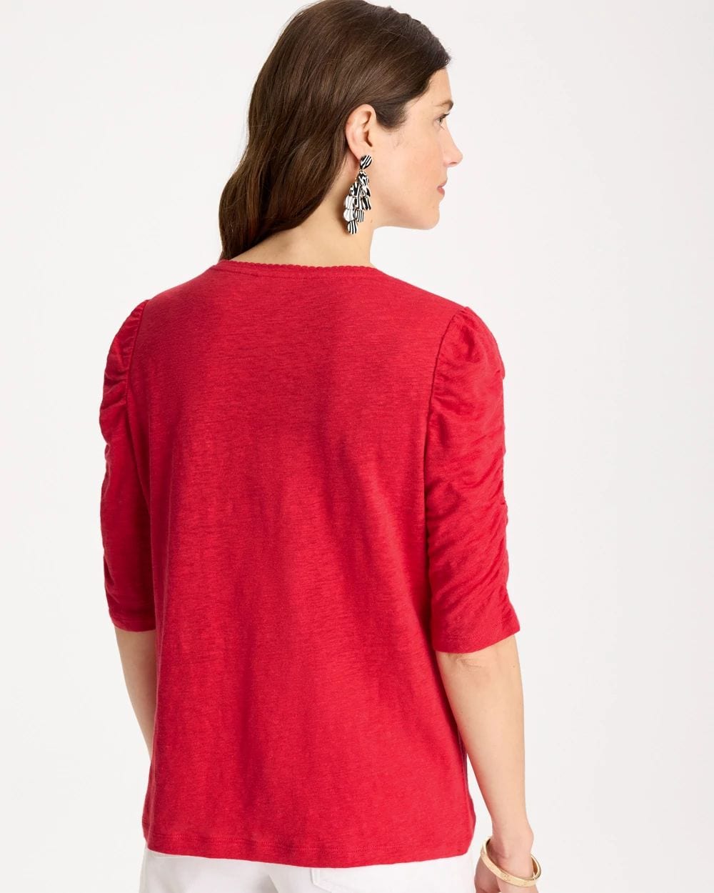 Linen Ruched Sleeve Tee click to view larger image.