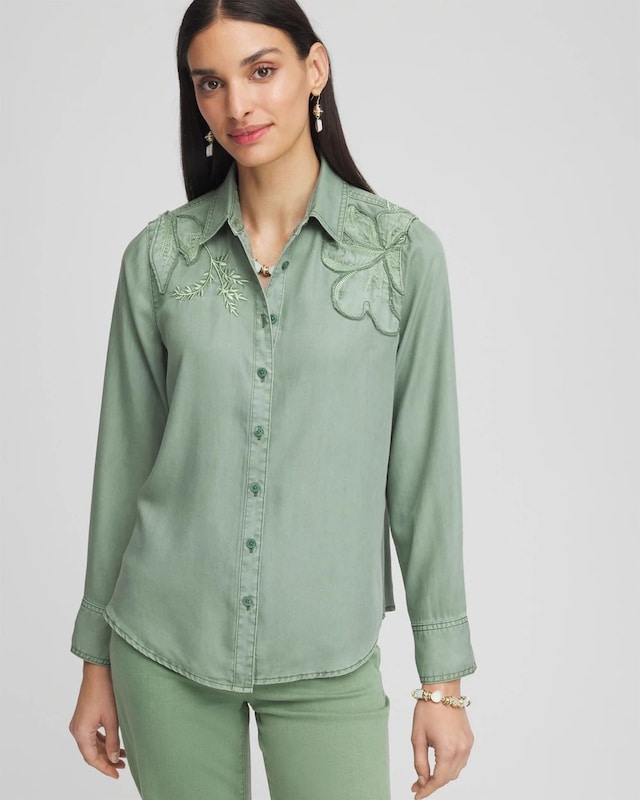 Embellished Lyocell Tencel Collared Shirt