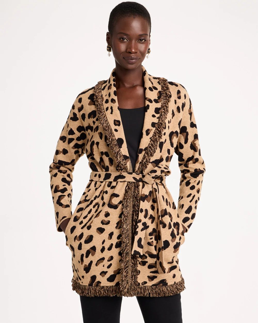 Prestige Animal Fringed Belted Cardigan