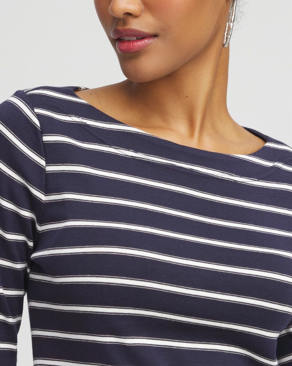 Stripe 3/4 Sleeve Bateau Neck Tee