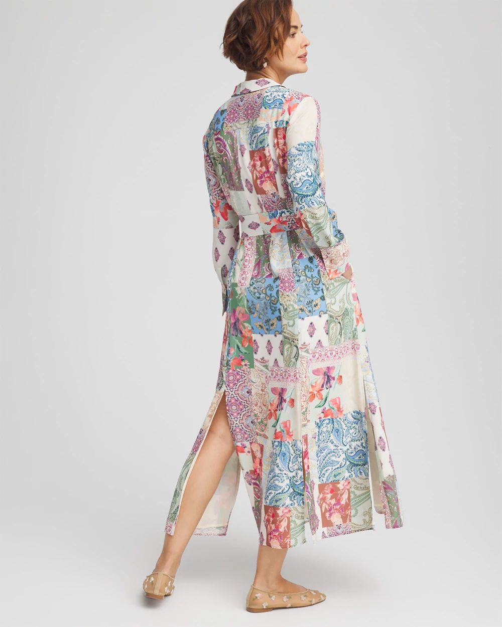 Belted Paisley Patch Maxi Shirtdress