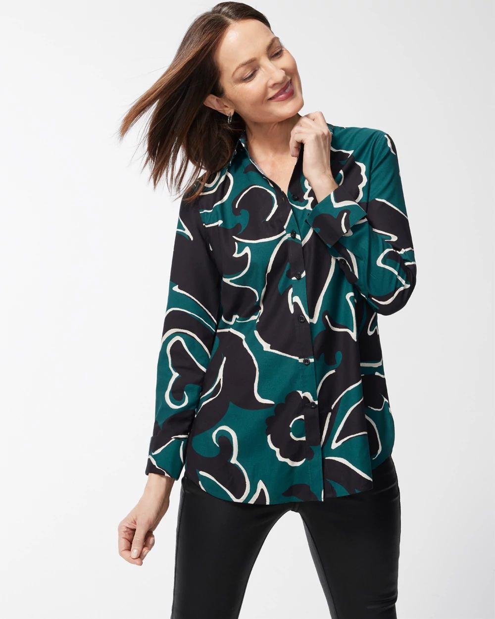 No Iron Stretch Scroll Print Shirt