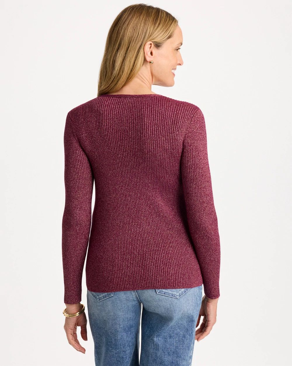 Ribbed V-Neck Pullover Sweater click to view larger image.