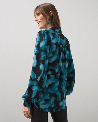 Smock Cuff Brushstroke Print Shirt