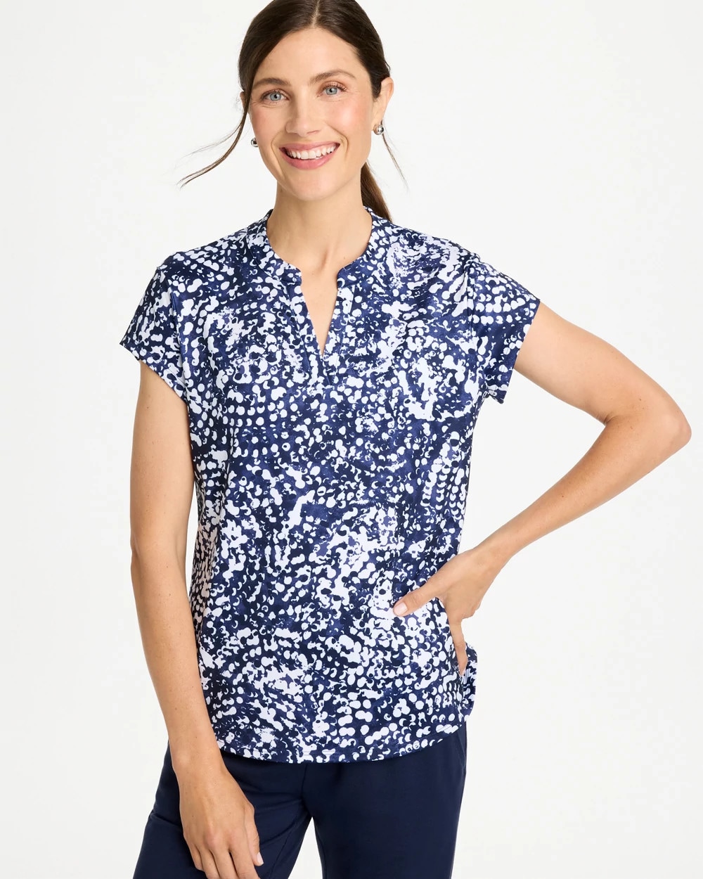 Chico's Cap Sleeve Polo In Blue In Passport Blue