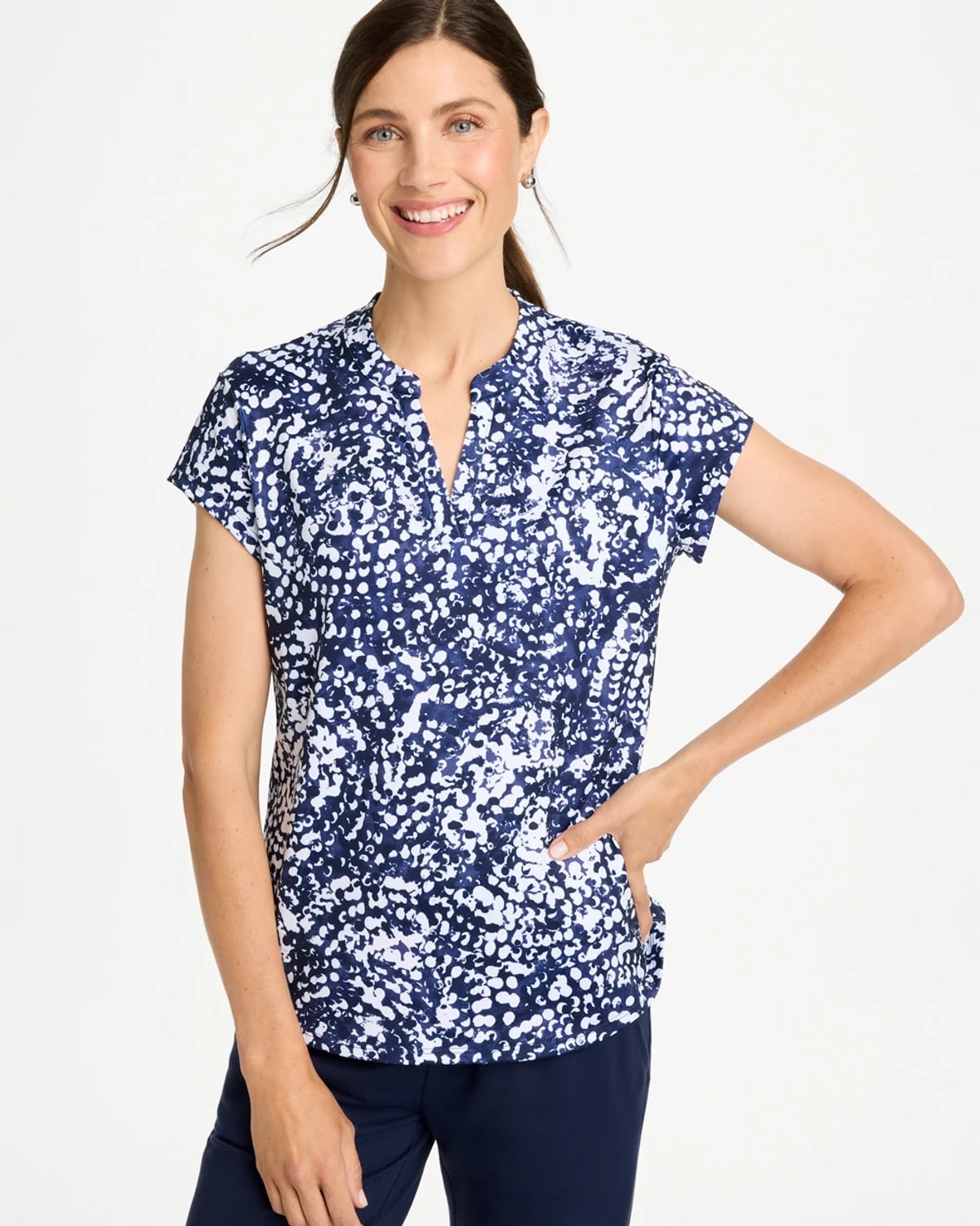 Chico's Cap Sleeve Polo In Blue In Passport Blue