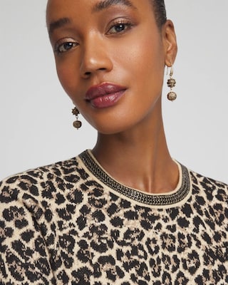 Embellished Crewneck Animal-Print Sweater click to view larger image.