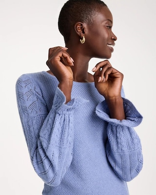 Pointelle Crochet-Lace Sleeve Pullover click to view larger image.