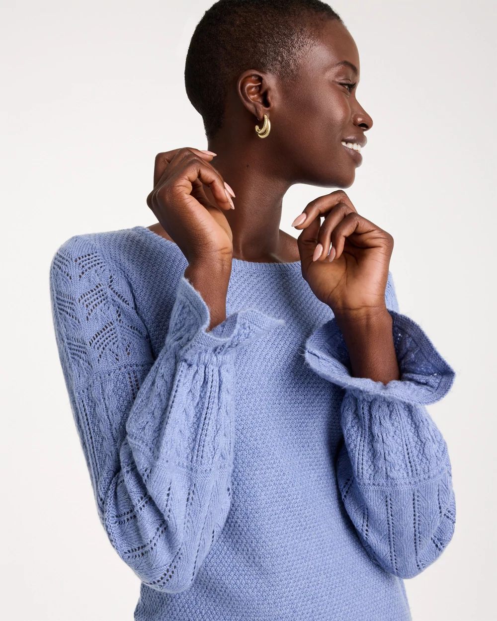 Pointelle Crochet-Lace Sleeve Pullover click to view larger image.