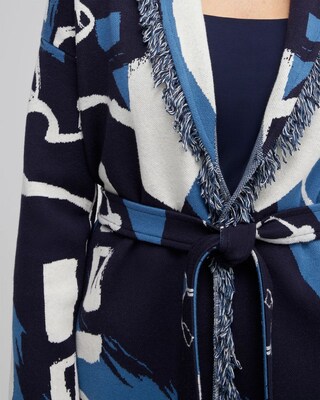 Fringe Abstract Print Cardigan