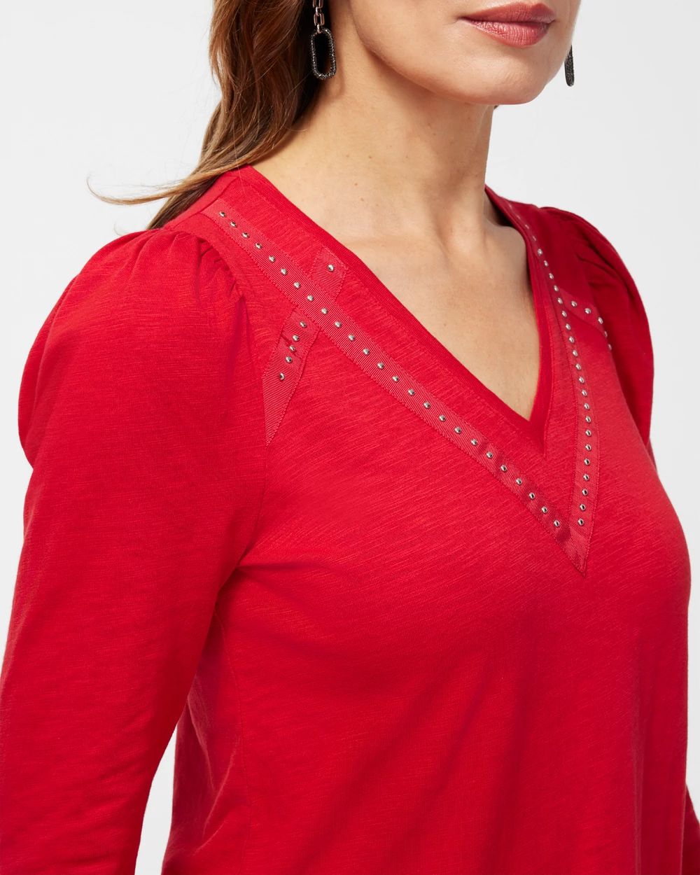 Studded Detail V-neck Tee