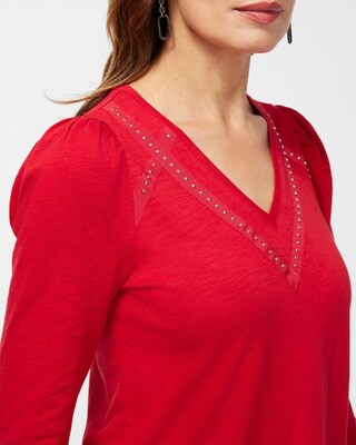 Studded Detail V-neck Tee