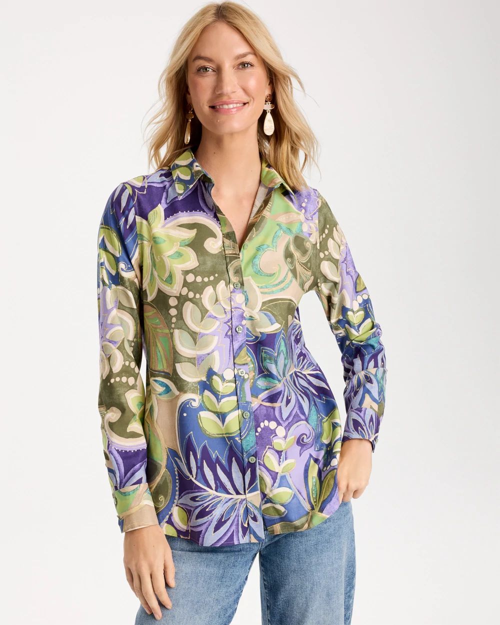 No Iron™ Stretch Garden Print Shirt
