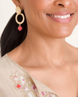 Berry Pink and Goldtone Drop-Hoop Earrings