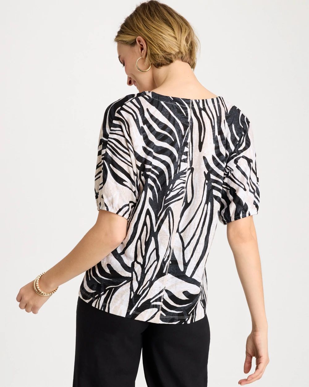 Tropical Nights Linen Ruched V-Neck Tee click to view larger image.