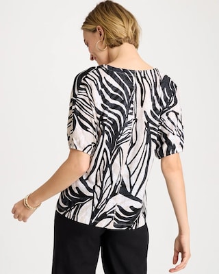 Tropical Nights Linen Ruched V-Neck Tee click to view larger image.